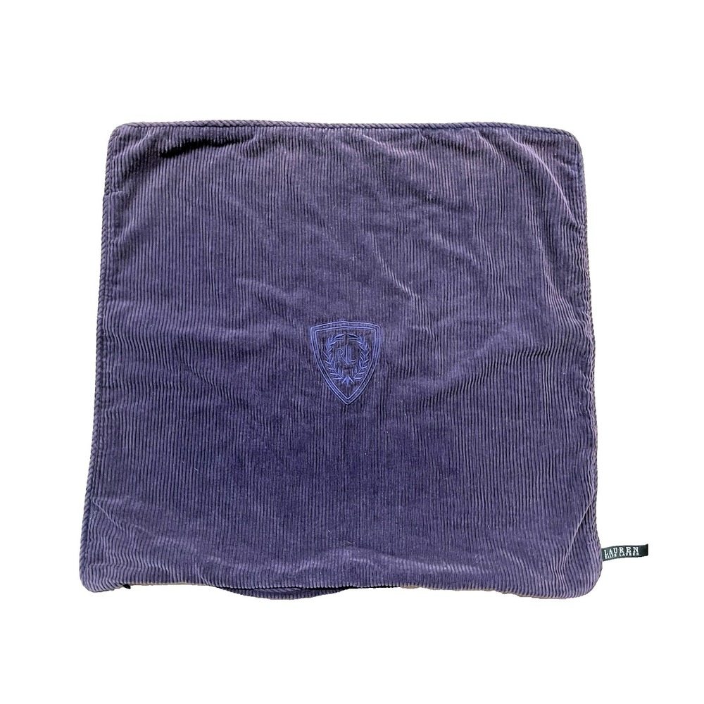 Vtg Ralph Lauren Embroidered LRL CREST Blue Purple Corduroy Pillow Cover 18x20